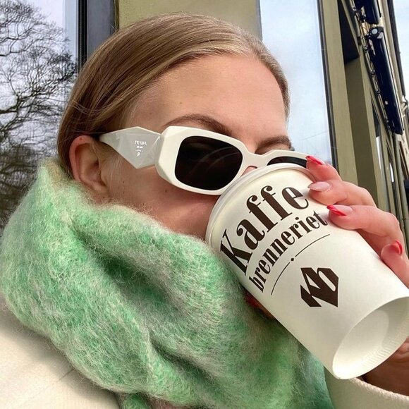 Prada PR17WS 1425S0 Sunglasses Talc Rectangle Frame, Dark Grey Lenses - Picture 5 of 14